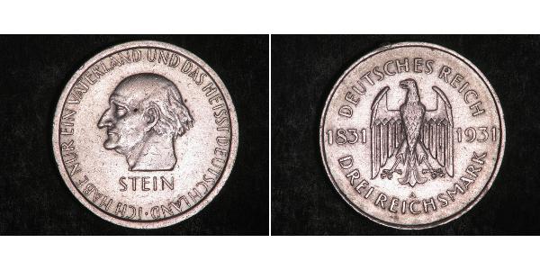 3 Mark / 3 Reichsmark 魏瑪共和國 (1919 - 1933) 銀 