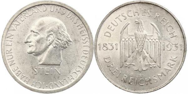 3 Mark / 3 Reichsmark 魏瑪共和國 (1919 - 1933) 銀 