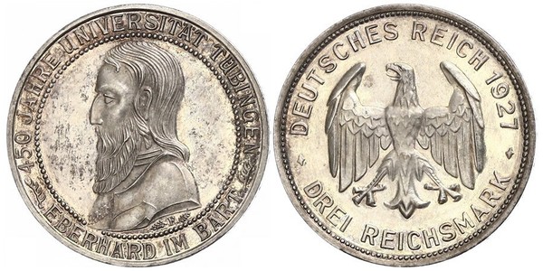 3 Mark / 3 Reichsmark 魏瑪共和國 (1919 - 1933) 銀 
