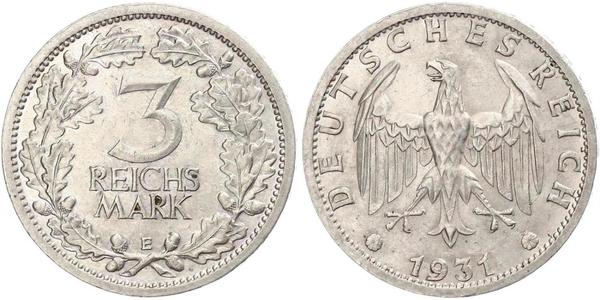 3 Mark / 3 Reichsmark 魏瑪共和國 (1919 - 1933) 銀 