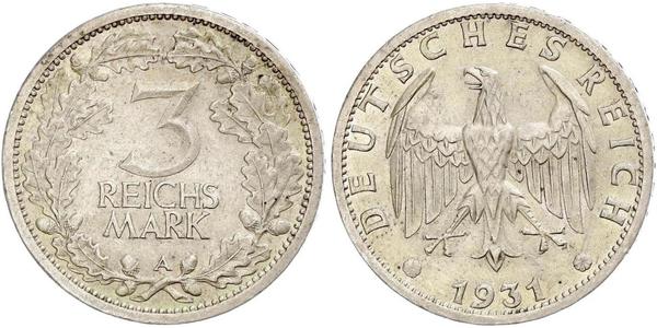 3 Mark / 3 Reichsmark 魏瑪共和國 (1919 - 1933) 銀 