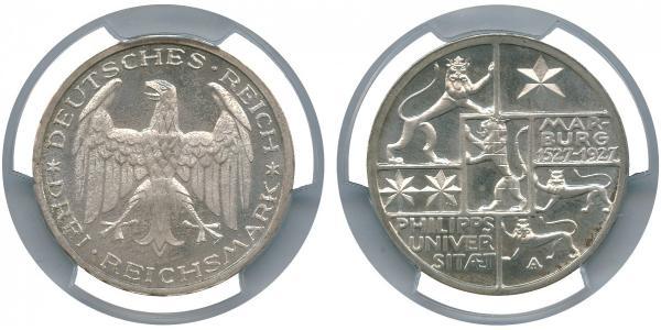 3 Mark / 3 Reichsmark 魏瑪共和國 (1919 - 1933) 銀 