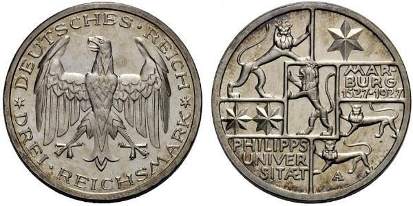3 Mark / 3 Reichsmark 魏瑪共和國 (1919 - 1933) 銀 