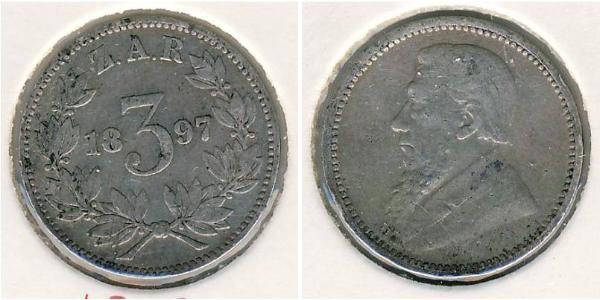 3 Penny Afrique du Sud Argent Paul Kruger (1825 - 1904)