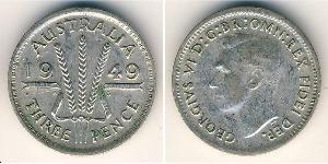 3 Penny Australie (1939 - ) Argent George VI (1895-1952)