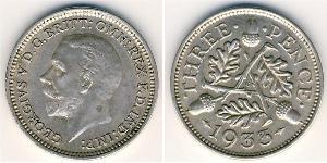 3 Penny Feriind Kiningrik (1922-) Argent George V (1865-1936)