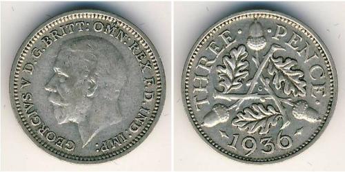 3 Penny Feriind Kiningrik (1922-) Argent George V (1865-1936)