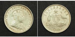 3 Penny Australia (1788 - 1939) Argento Edoardo VII (1841-1910)