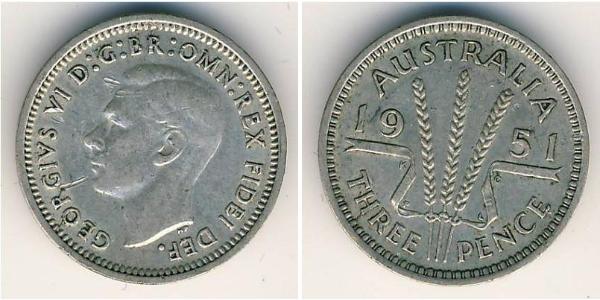 3 Penny Australia (1939 - ) Argento Giorgio VI (1895-1952)