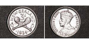 3 Penny Nuova Zelanda Argento Giorgio V (1865-1936)