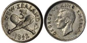 3 Penny Nuova Zelanda Argento Giorgio VI (1895-1952)