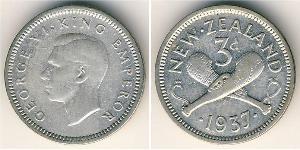 3 Penny Nuova Zelanda Argento Giorgio VI (1895-1952)