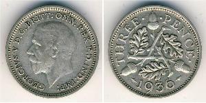 3 Penny Regno Unito (1922-) Argento Giorgio V (1865-1936)