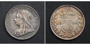 3 Penny Regno Unito  Argento Vittoria (1819 - 1901)