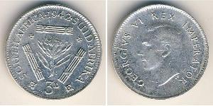 3 Penny Sudafrica Argento Giorgio VI (1895-1952)