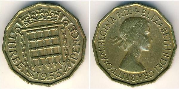 3 Penny Reino Unido (1922-) Bronce Isabel II (1926-2022)