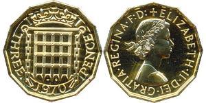 3 Penny Feriind Kiningrik (1922-) Bronze Elizabeth II (1926-2022)