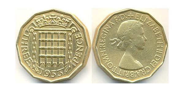 3 Penny Regno Unito (1922-) Bronzo Elisabetta II (1926-2022)