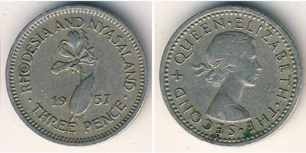 3 Penny Southern Rhodesia (1923-1980) Copper/Nickel Elizabeth II (1926-2022)