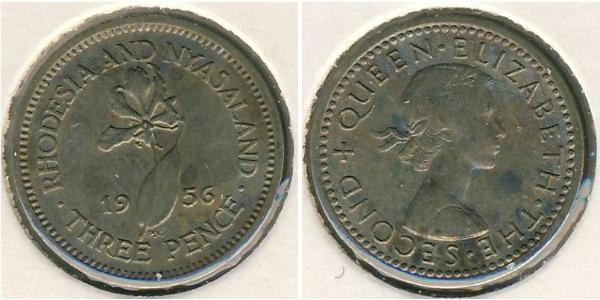 3 Penny Southern Rhodesia (1923-1980) Copper/Nickel Elizabeth II (1926-2022)