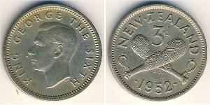 3 Penny Nueva Zelanda Níquel/Cobre Jorge VI (1895-1952)