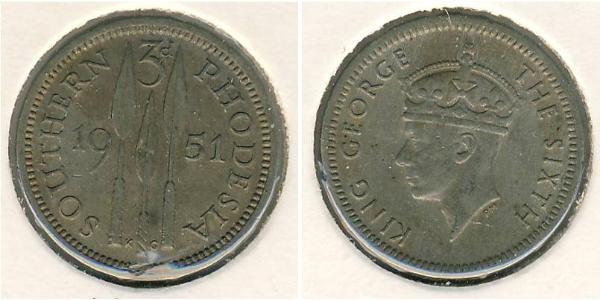 3 Penny Southern Rhodesia (1923-1980) Níquel/Cobre Jorge VI (1895-1952)