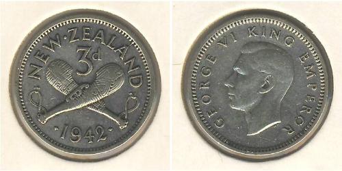 3 Penny Nueva Zelanda Plata Jorge VI (1895-1952)