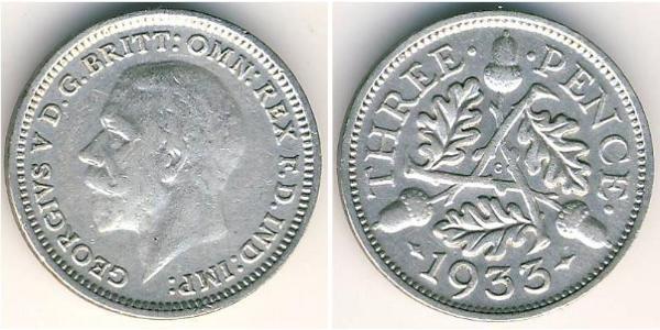 3 Penny Reino Unido (1922-) Plata Jorge V (1865-1936)