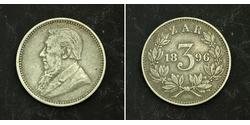 3 Penny Sudáfrica Plata Paul Kruger (1825 - 1904)