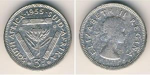 3 Penny Sudáfrica Plata Isabel II (1926-2022)