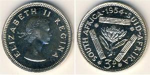 3 Penny Sudáfrica Plata Isabel II (1926-2022)