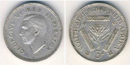 3 Penny Sudáfrica Plata Jorge VI (1895-1952)