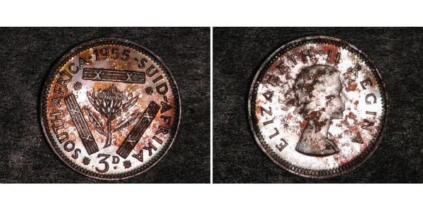 3 Penny Sudáfrica Plata Isabel II (1926-2022)