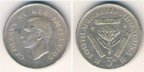 3 Penny Sudáfrica Plata Jorge VI (1895-1952)