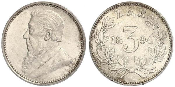 3 Penny Südafrika Silber Paul Kruger (1825 - 1904)