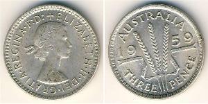 3 Penny Australie (1939 - )  Elizabeth II (1926-2022)