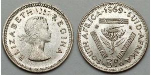 3 Penny South Africa 銀 伊丽莎白二世 (1926-2022)