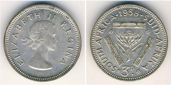 3 Penny South Africa 銀 伊丽莎白二世 (1926-2022)