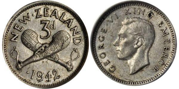 3 Penny 新西兰 銀 乔治六世 (1895-1952)