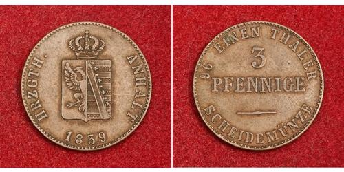 3 Pfennig Anhalt-Bernburg (1603 - 1863) Argento Alessandro Carlo di Anhalt-Bernburg(1805 – 1863)