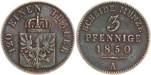 3 Pfennig Reino de Prusia (1701-1918) Cobre 