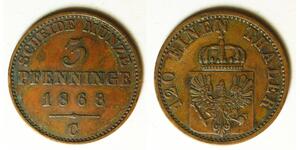 3 Pfennig Royaume de Prusse (1701-1918) Cuivre 