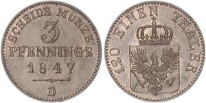 3 Pfennig Königreich Preußen (1701-1918) Kupfer 