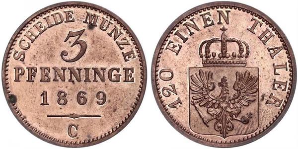 3 Pfennig Königreich Preußen (1701-1918) Kupfer 