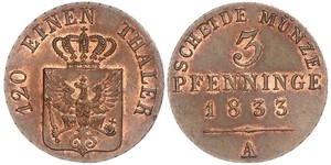 3 Pfennig Regno di Prussia (1701-1918) Rame 