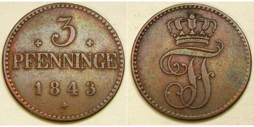 3 Pfennig Stati federali della Germania Rame 