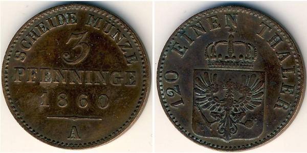 3 Pfennig 普魯士王國 (1701 - 1918) 銅 