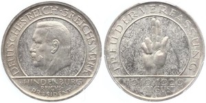 3 Reichsmark République de Weimar (1918-1933) Argent Paul von Hindenburg