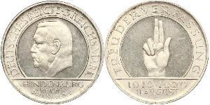 3 Reichsmark République de Weimar (1918-1933) Argent Paul von Hindenburg