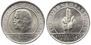 3 Reichsmark République de Weimar (1918-1933) Argent Paul von Hindenburg